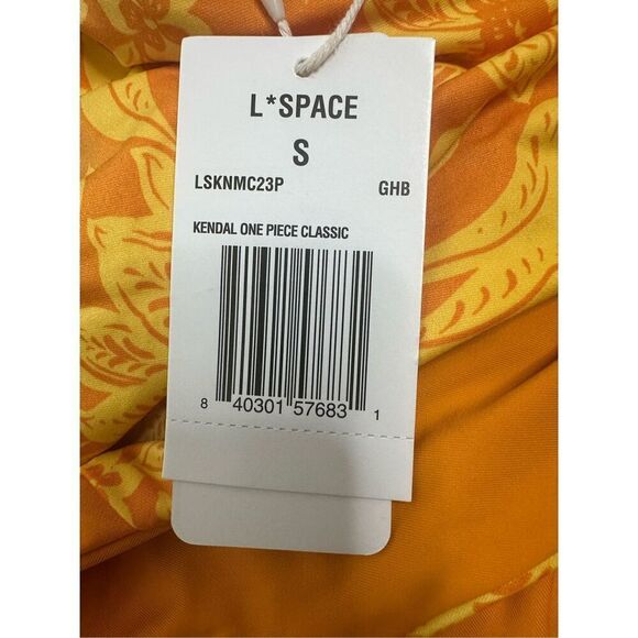 L*Space size S Printed Kendal One Piece Swimsuit Bow Back Orange Yellow Floral - Picture 9 of 10